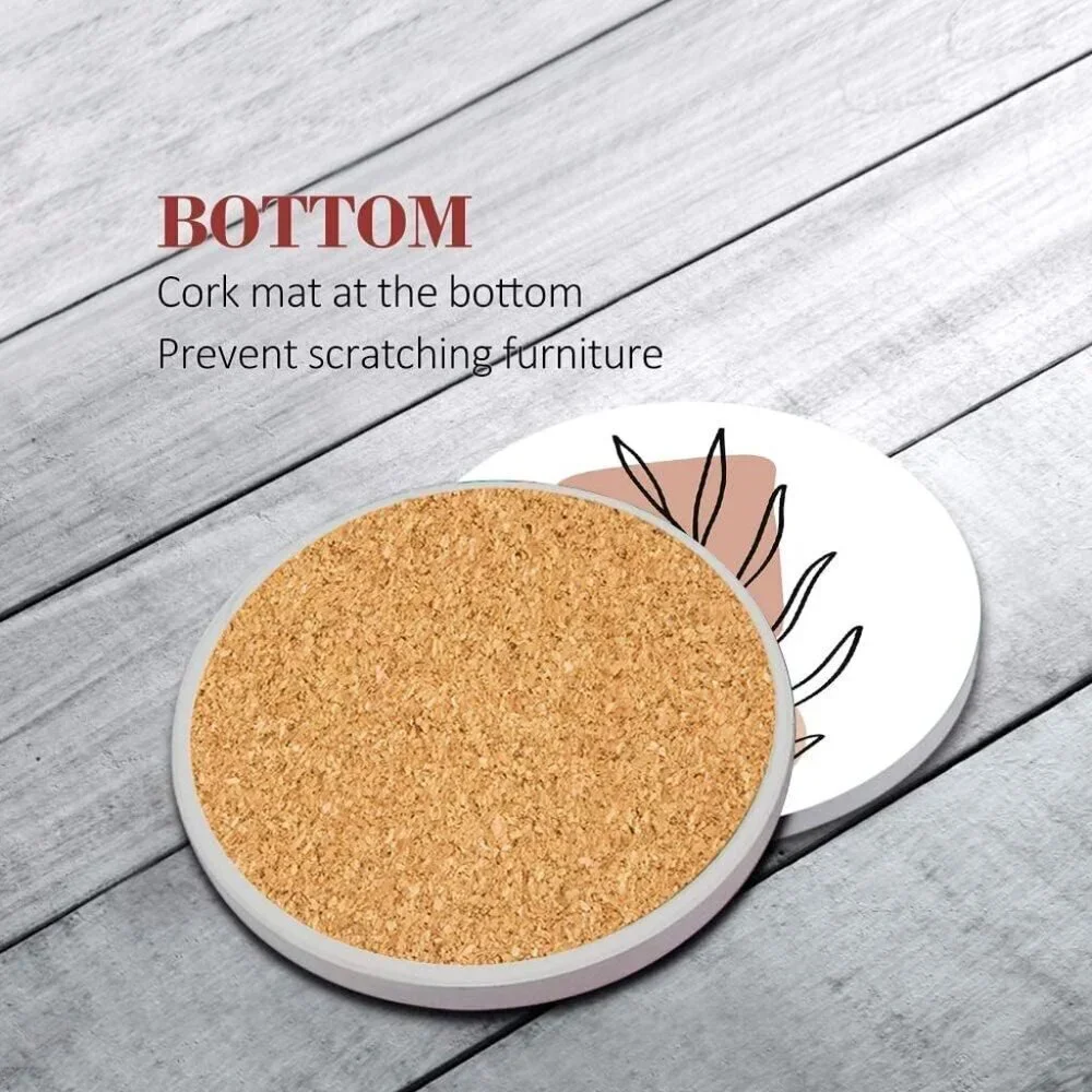 Table Coaster for Drinks Set of 6, Flowers Beauty Woman Boho One Coffee Absorben